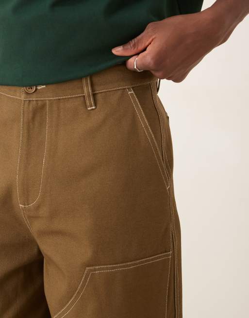 ASOS DESIGN long length shorts with carpenter detailing in brown