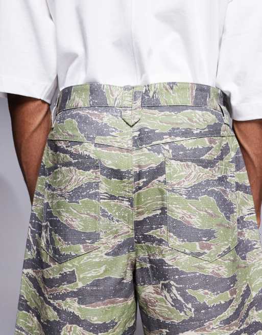 ASOS DESIGN long length jorts with carpenter detailing in camo