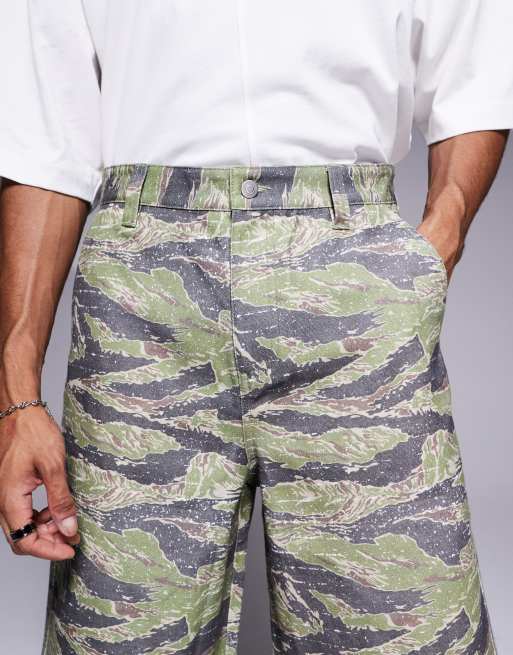 ASOS DESIGN long length jorts with carpenter detailing in camo