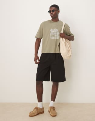 ASOS DESIGN long length shorts with double pleats in black - view 1
