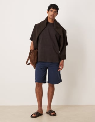 ASOS DESIGN ASOS DESIGN long length shorts with pleats in navy