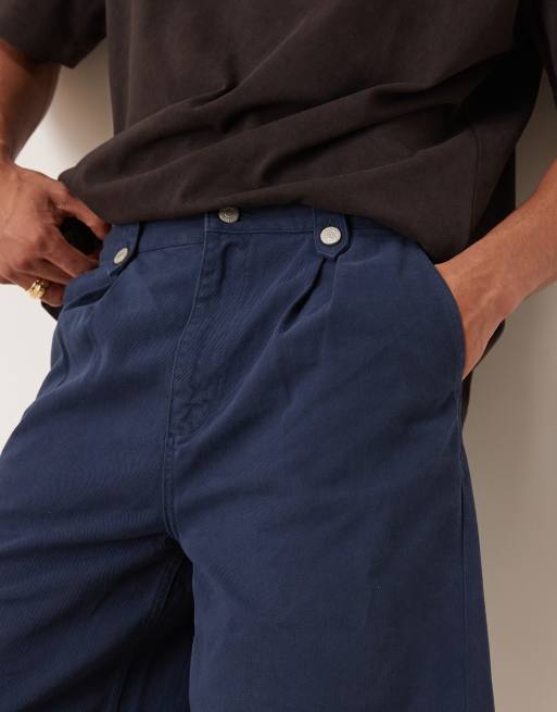 ASOS DESIGN long length shorts with pleats in navy, 5 of 5