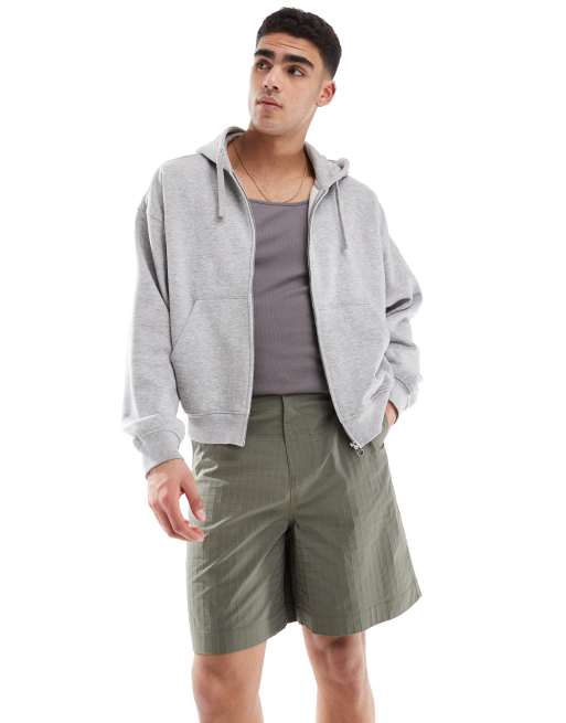 ASOS DESIGN long length textured jort with workwear patch in green