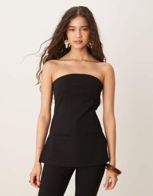 Asos Design Long Line Bandeau Top With Pocket Detail In Black