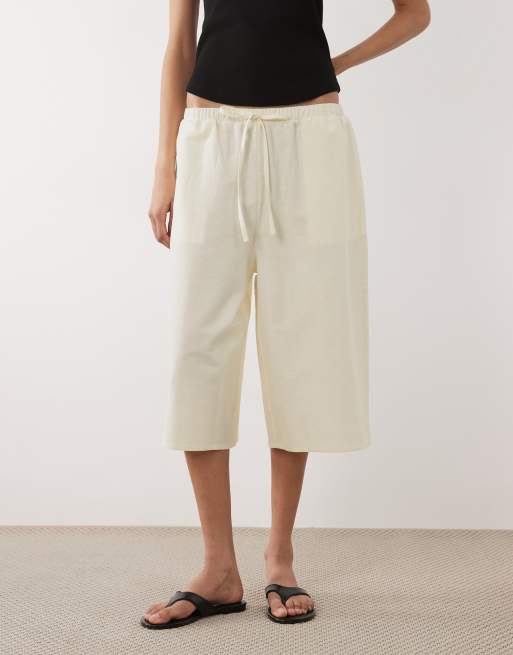 ASOS DESIGN long line bermuda short in ivory linen, 2 of 5