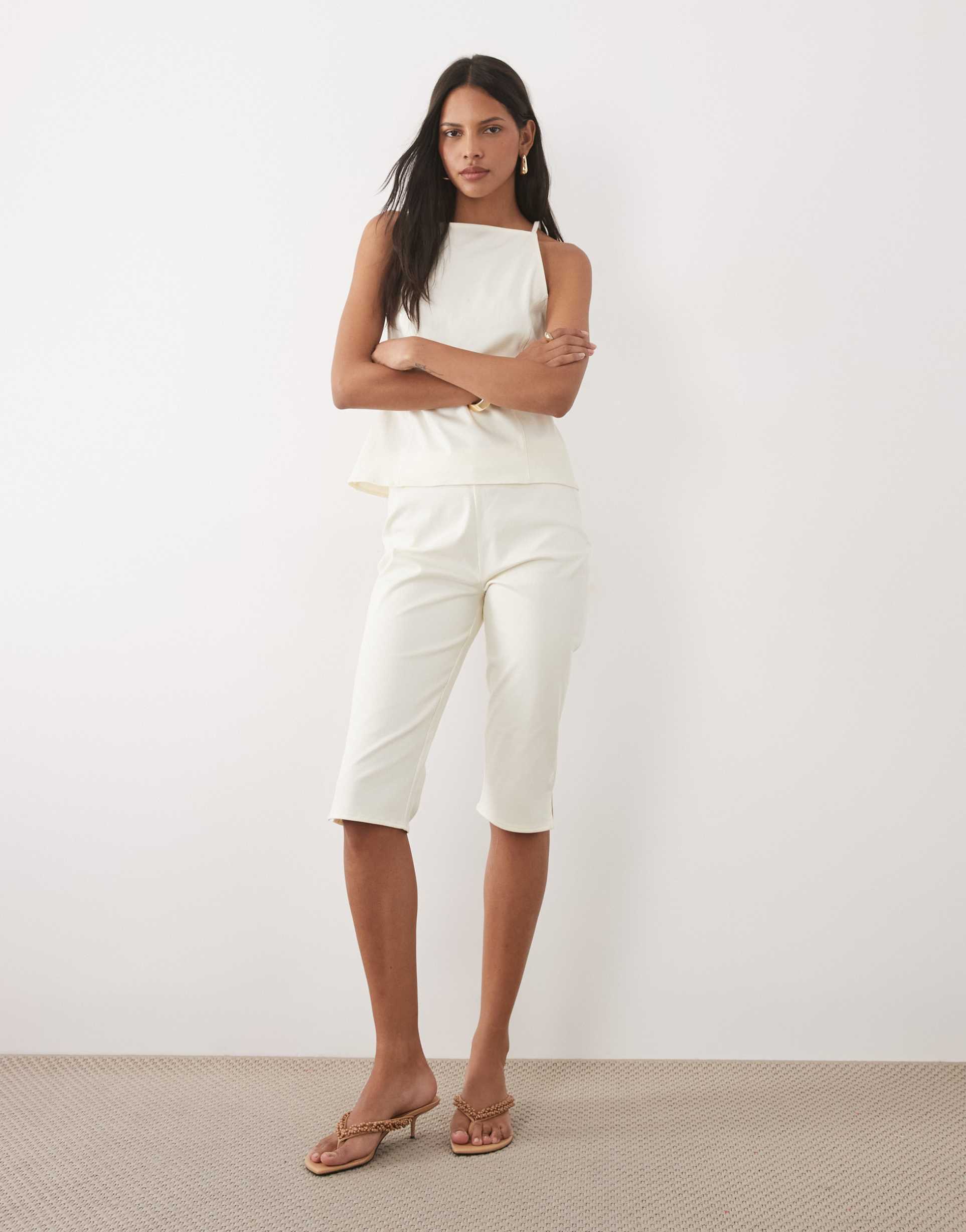 asos design long line capri pants in ivory