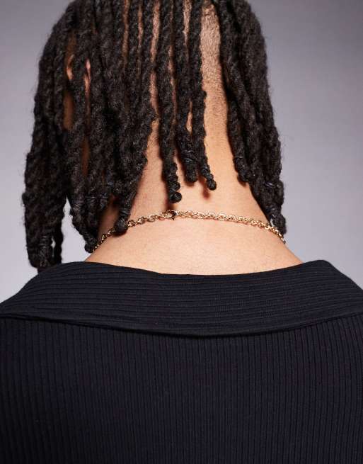 ASOS DESIGN long line chain necklace with green s embellishments in gold  , 3 of 3