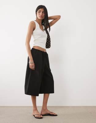 Asos Design Long Line Linen Look Bermuda Shorts In Black