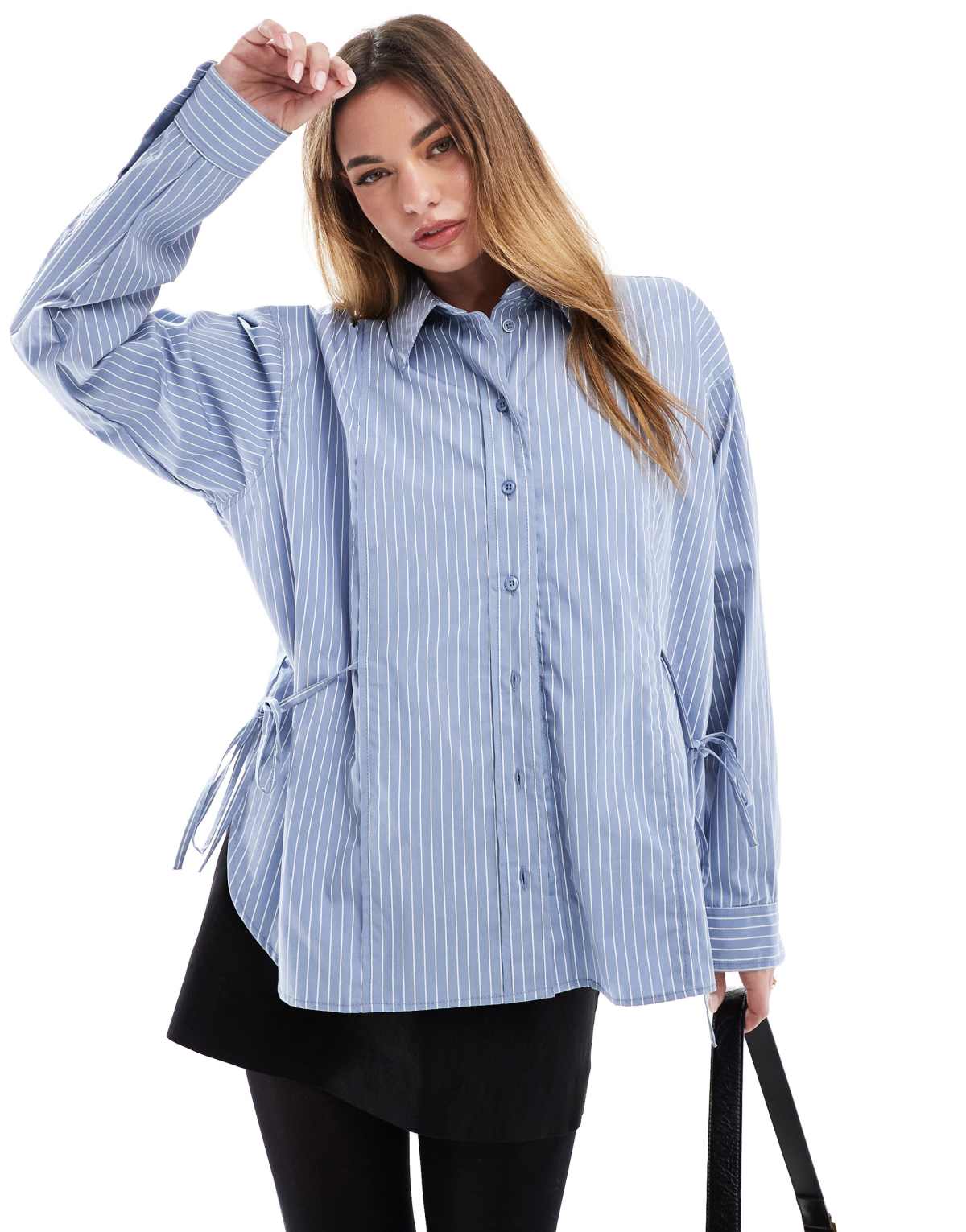 ASOS DESIGN long line shirt with tie side detail in stripe
