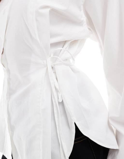 ASOS DESIGN long line shirt with tie side detail in white | ASOS