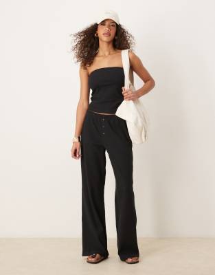 Asos Design Long Line Waffle Bandeau Top In Black
