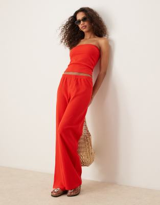 Asos Design Long Line Waffle Bandeau Top In Red