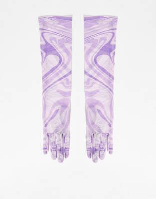 ASOS DESIGN long mesh gloves in lilac swirl print - ASOS Price Checker