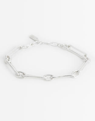 Asos Design Long Molten Link Bracelet In Silver