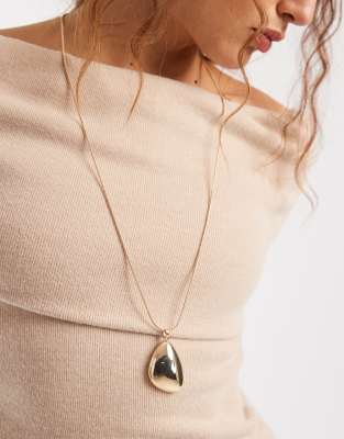 Asos Design Long Necklace With Clean Pendant In Gold