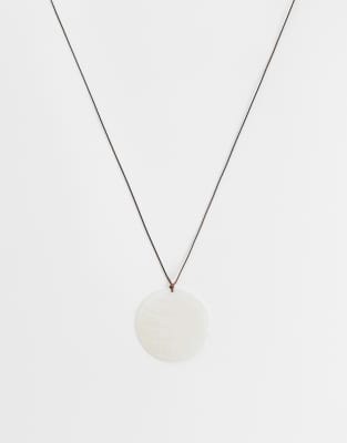 Asos Design Long Necklace With Faux-shell Pendant In Black
