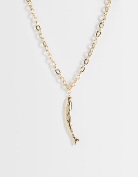 ASOS DESIGN long necklace with sardine pendant in gold tone - view 1