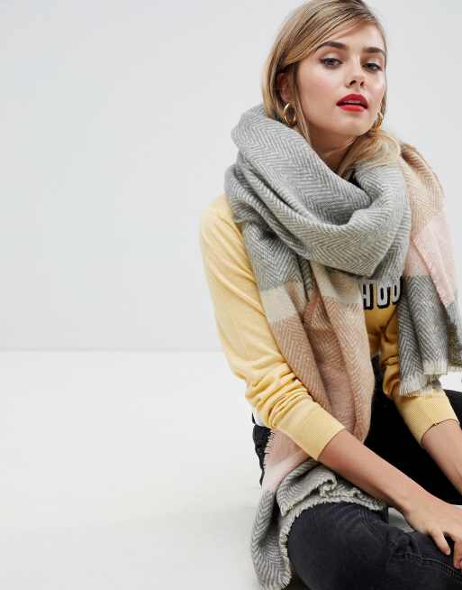 ASOS Design Long Oversized Herringbone Scarf in Pastel Stripe