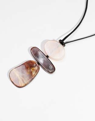 Asos Design Long Pendant Cord Necklace With Resin Abstract Detail-multi In Multi