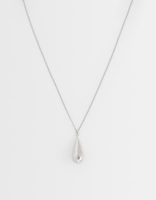 Asos Design Long Pendant Necklace With Clean Teardrop In Silver