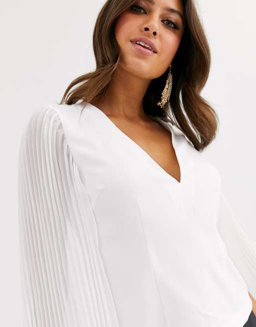 ASOS DESIGN long pleated sleeve top with v neck