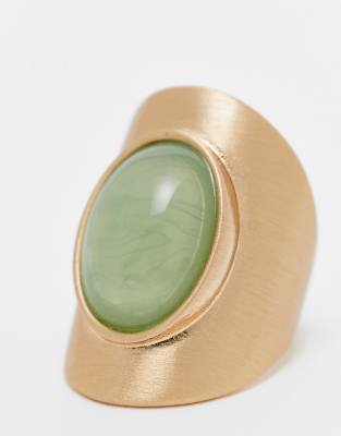 Asos Design Long Ring With Faux Sage Stone Set