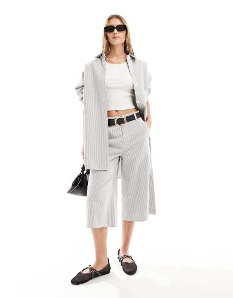 ASOS DESIGN long shorts in gray stripe - view 1