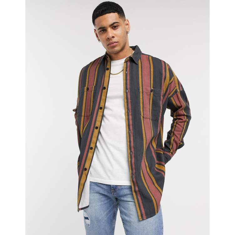 ASOS DESIGN long sleeve 90s oversized stripe shirt