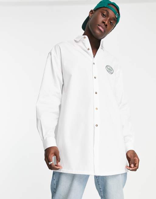ASOS DESIGN long sleeve a line oversized shirt with sailing club collegiate badge
