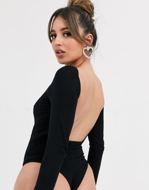 Shape Black Jersey Long Sleeve Backless Bodysuit