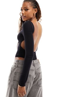ASOS DESIGN long sleeve backless scoop bodysuit in black - ASOS Price Checker