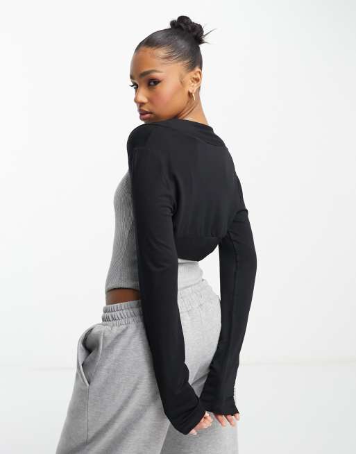 ASOS Super Crop Long Sleeve Mesh Shrug in Black