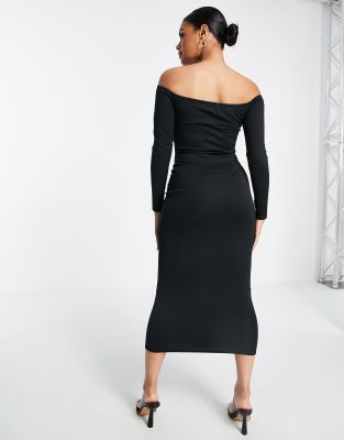 long sleeve bardot bodycon dress