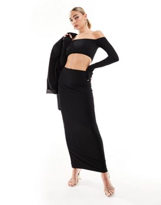ASOS DESIGN long sleeve bardot midi dress with cut-out in black - ASOS Price Checker