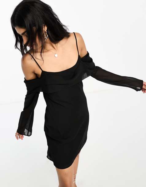 black mini dress with sleeves