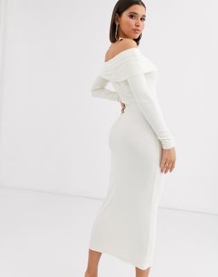 bardot ribbed midi dress