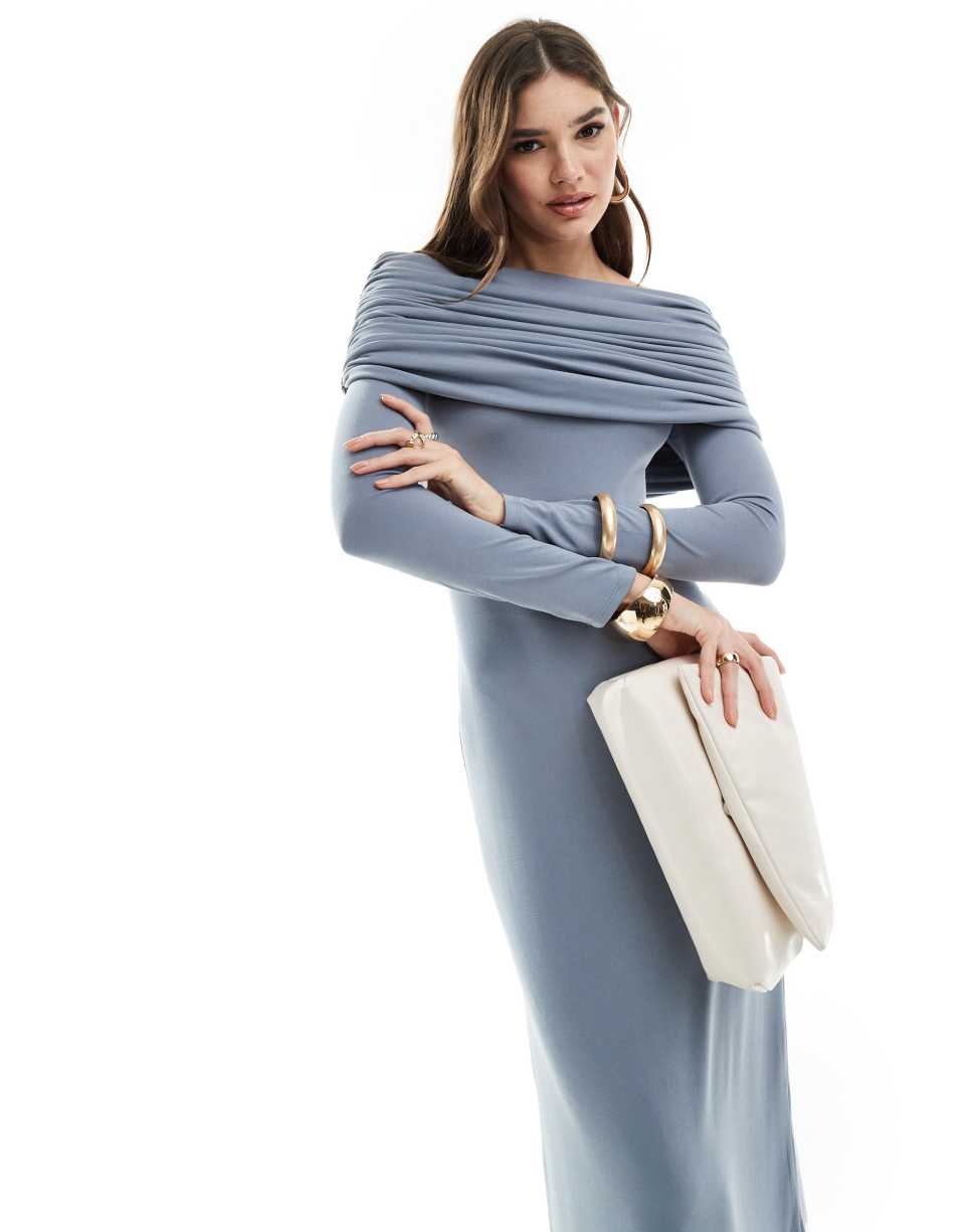 Long sleeve bardot maxi dress