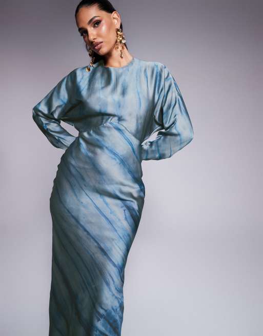 ASOS DESIGN long sleeve batwing maxi dress in abstract print