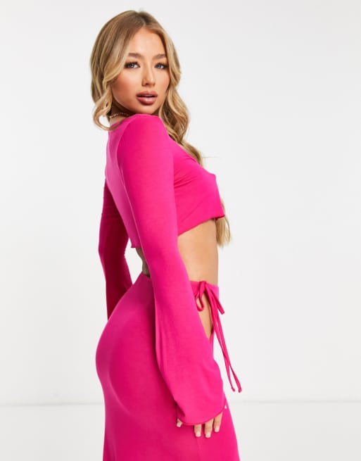 ASOS DESIGN long sleeve beach crop top in pink - part of a set