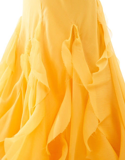 asos design long sleeve bias chiffon maxi dress with ruffles ASOS Asos Design Tall Chiffon Long Sleeve Asymmetric Tiered Soft Ruffle  Maxi Dress in Green