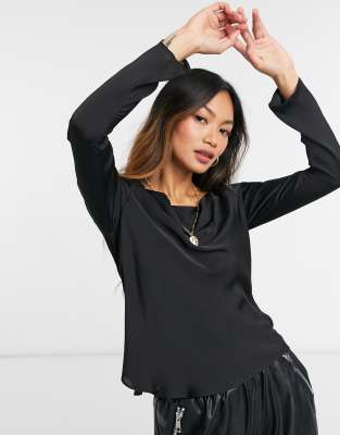 black long sleeve satin top