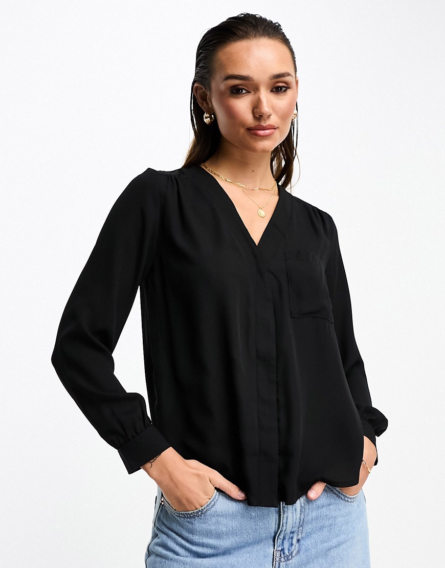 ASOS DESIGN long sleeve blouse with pocket detail in black