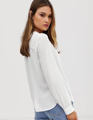 ASOS DESIGN long sleeve top with twist neck detail in ivory