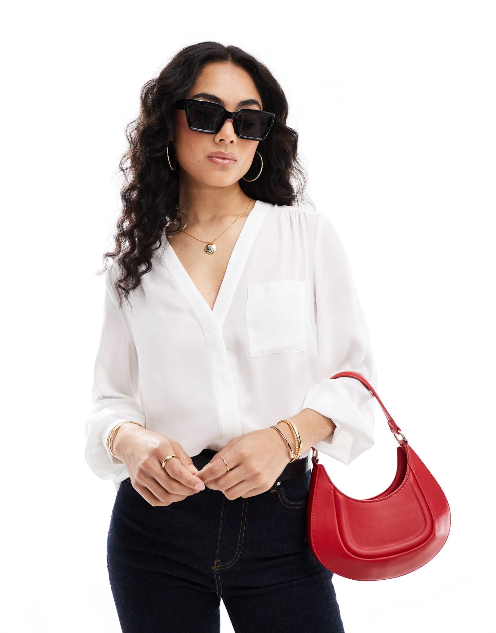 ДИЗАЙНЕРСКАЯ блузка ASOS с длинным рукавом и карманом цвета слоновой кости