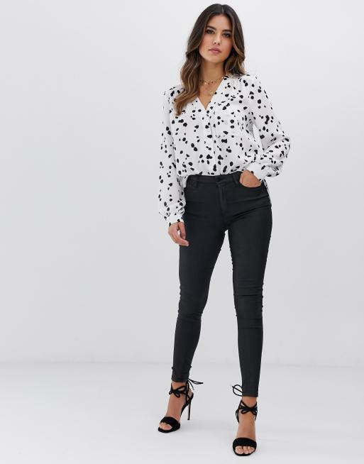 ASOS DESIGN long sleeve blouse with pocket detail in Black