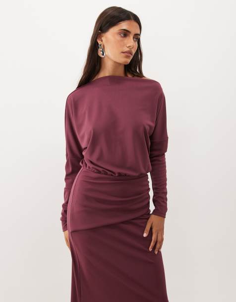 ASOS DESIGN long sleeve blouson midi dress in crushed violet - view 1