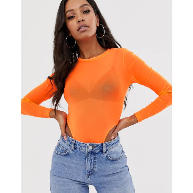 ASOS DESIGN Annie seamless low back crop bralette with skinny straps in  neon orange