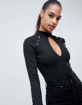 Black lace cup cut out high leg body 80