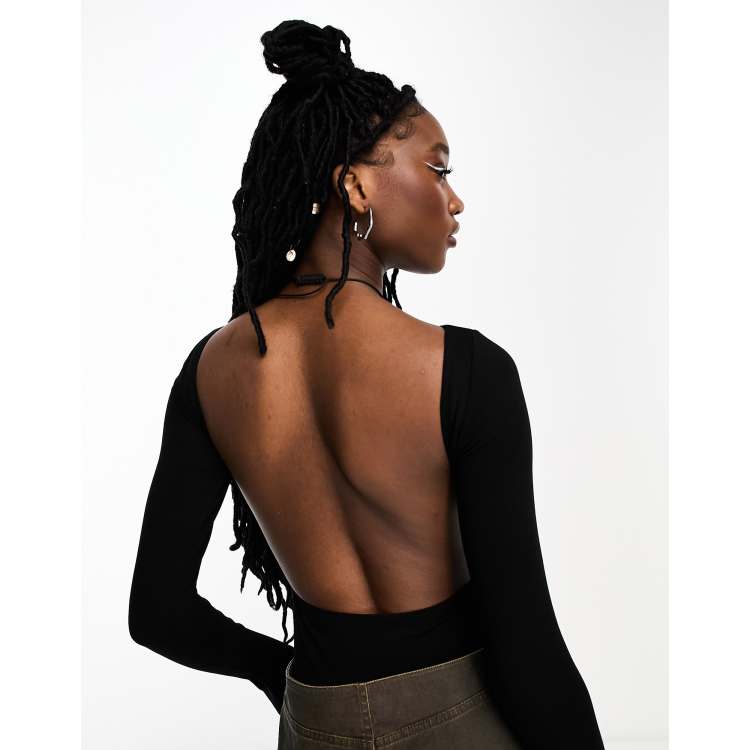 Long sleeve backless hot sale bodysuit