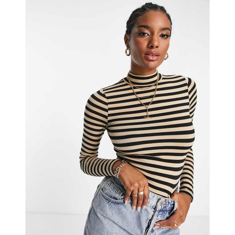 Striped long 2025 sleeve mock neck